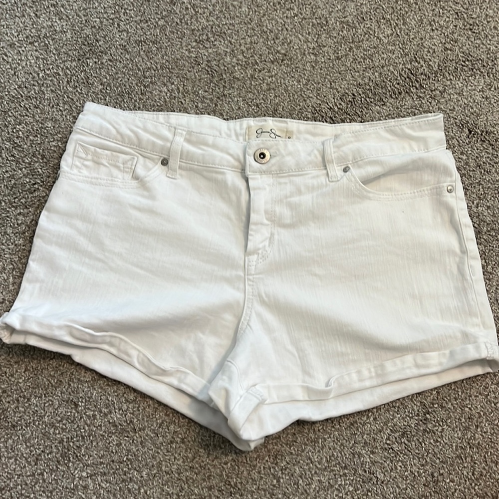 High Rise white jean shorts